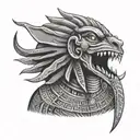 A scary movie monster inspired by Egyptian mythology in black-grey style tattoo design idea