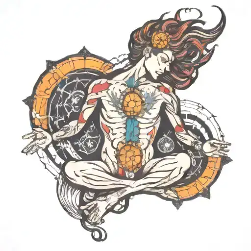 human outline with energy flowing through chakras  tattoo design idea