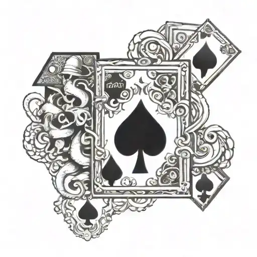 7 of spades and 2 of diamonds with an octopus hiding behind the cards. tattoo design idea