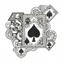 7 of spades and 2 of diamonds with an octopus hiding behind the cards. tattoo design idea