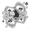 7 of spades and 2 of diamonds with an octopus hiding behind the cards. tattoo design idea