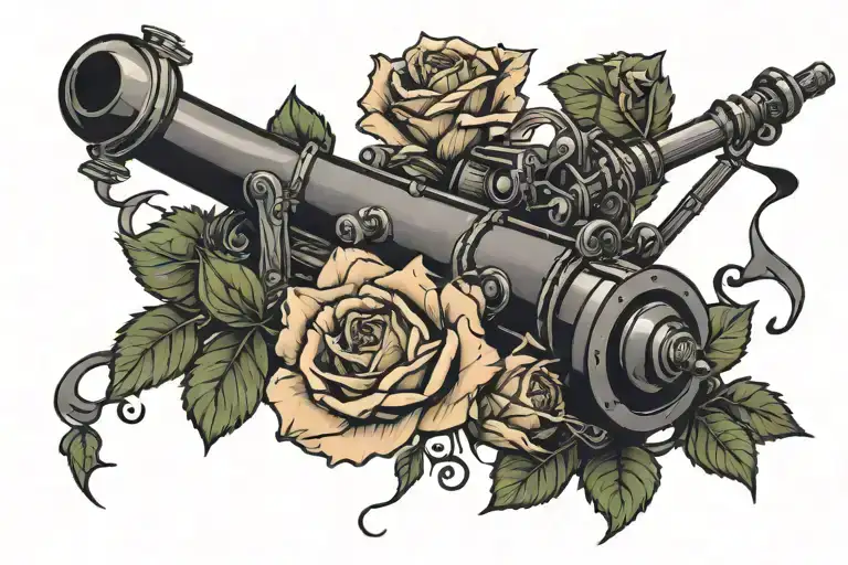 Cannon and roses tattoo design idea