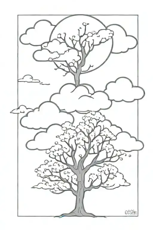 clouds surrounding tree of knowledge tattoo design idea