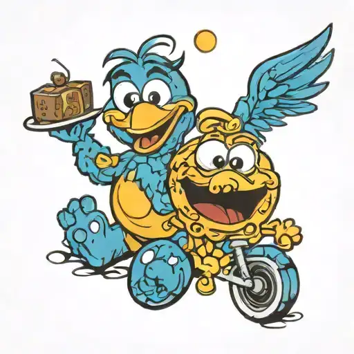 tweety bird next to Cookie Monster  tattoo design idea