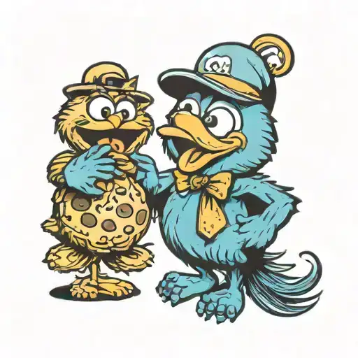 tweety bird standing with Cookie Monster  tattoo design idea