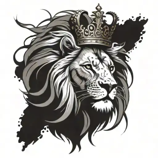 lion with crown and Christian cross tattoo design idea