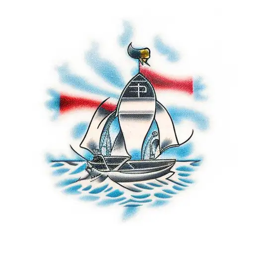 burning boat sinking in water sideways tattoo design idea