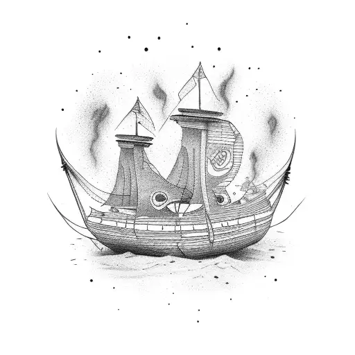 burning boat tattoo design idea
