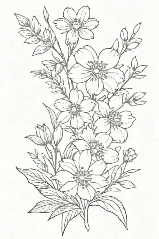 boquet with mums larkspur snowdrop and cosmos  tattoo design idea