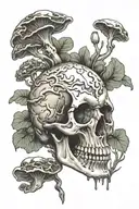 skull with mushrooms growing inside tattoo design idea