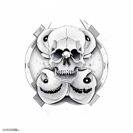 half skull half smiley face ying yang tattoo design idea