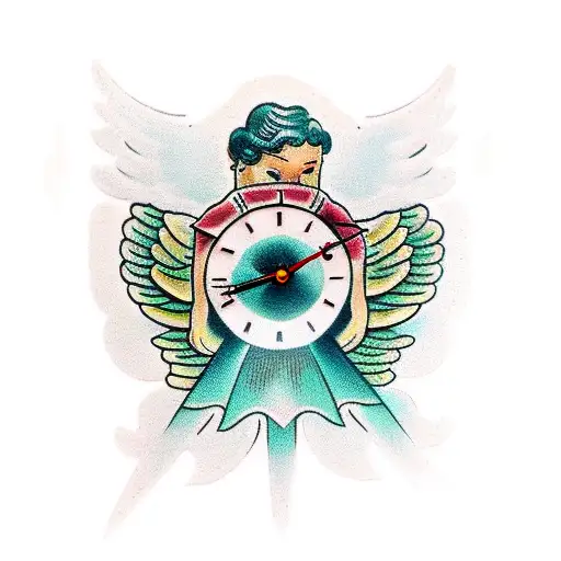 angel statue and clock tattoo design idea