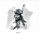 Sparrow bird dressed as a captain jack sparrow tattoo design idea