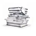 A creative minimalist tattoo of a stack of books with the title 'Pride and Prejudice' on the top book tattoo design idea