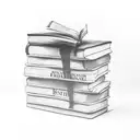 A creative minimalist tattoo of a stack of books with the title 'Pride and Prejudice' on the top book tattoo design idea