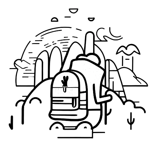 man with backpack in desert tattoo design idea