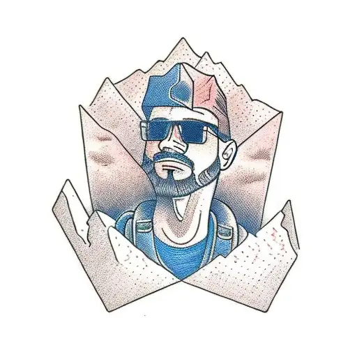 man with backpack and moutains and desert tattoo design idea