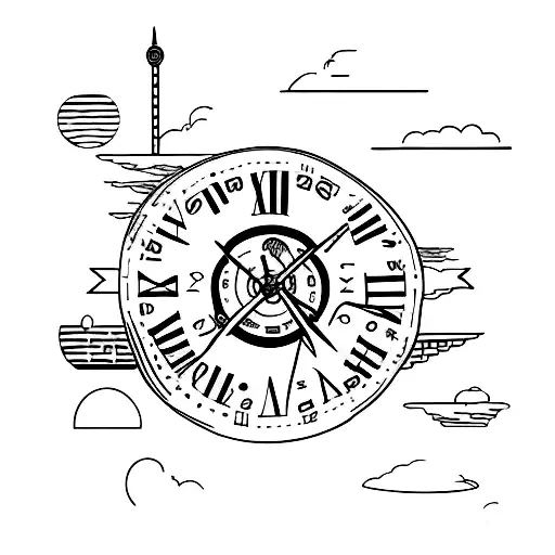 north south east west time arrow tattoo design idea