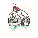 man with backpack and moutains and desert tattoo design idea