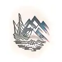 man with backpack and moutains and desert tattoo design idea