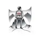 man with backpack and moutains and desert tattoo design idea