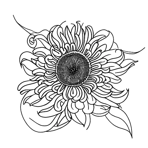 Chrysanthemum with red bird and bees  tattoo design idea