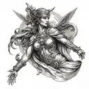 athena powerful and femine full body tattoo design idea