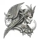 athena powerful and femine full body tattoo design idea