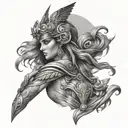 athena powerful and femine full body tattoo design idea