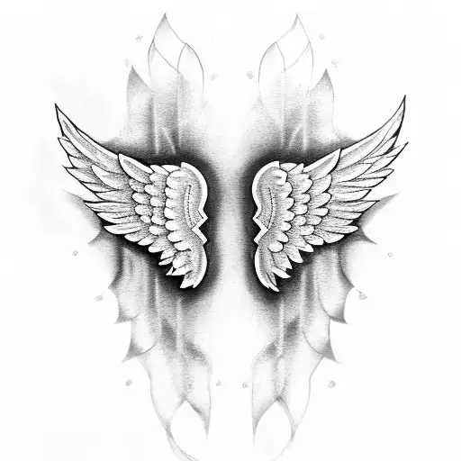 angel wings covering a 3 person family  tattoo design idea