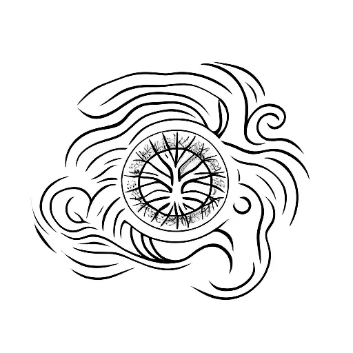 A tree of life under a shooting star tattoo design idea