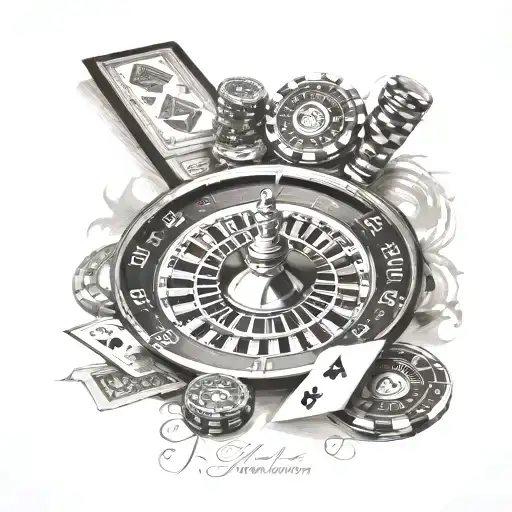 roulette table cards surrounded tattoo design idea