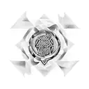 A soccer field with ancient mythological symbols as the lines tattoo design idea