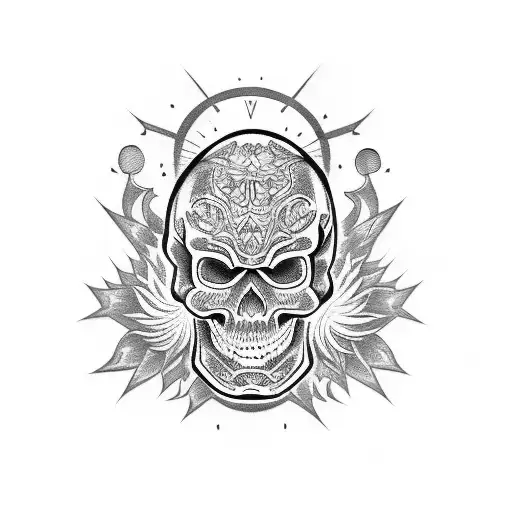 japanese skull mask tattoo design idea