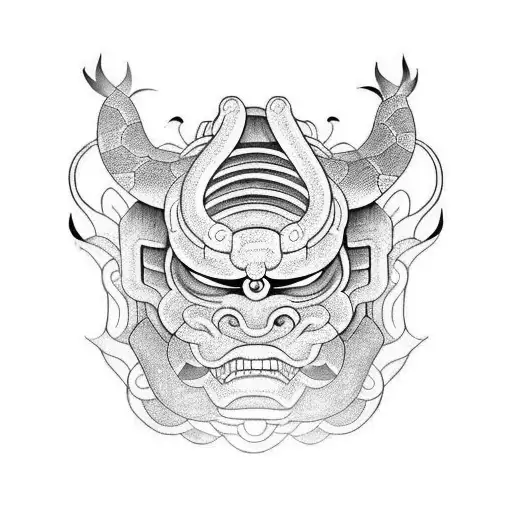 Incorporate a traditional Japanese oni mask into a realistic tattoo of a heavy metal concert scene, with a snake slithering through the crowd tattoo design idea