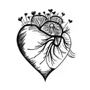 baby foot inside heart with wings and dandelions tattoo design idea