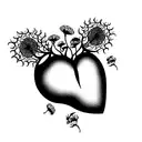 baby foot inside heart with wings and dandelions tattoo design idea