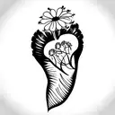 baby foot inside heart with wings and dandelions tattoo design idea