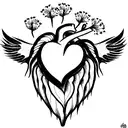 baby foot inside heart with wings and dandelions tattoo design idea