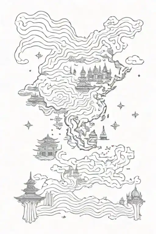 asia travel topographic tattoo design idea