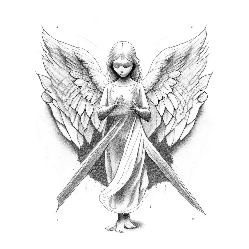 angel with with cross MCMXCVIII tattoo design idea