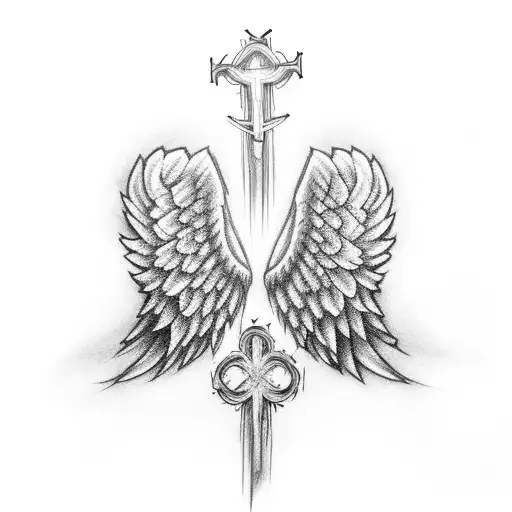 angel wings with cross include MCMXCVIII tattoo design idea