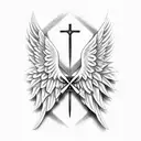 angel wings with Armenian cross MCMXCVIII tattoo design idea
