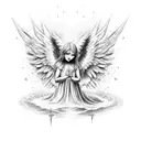 angel with with cross MCMXCVIII tattoo design idea