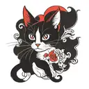 create me a tattoo with a two-tone black and white cat, a tricolor black, white and red cat, and a Siamese cat tattoo design idea