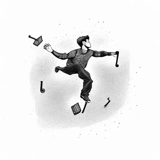 A parkour athlete leaping over musical staves tattoo design idea