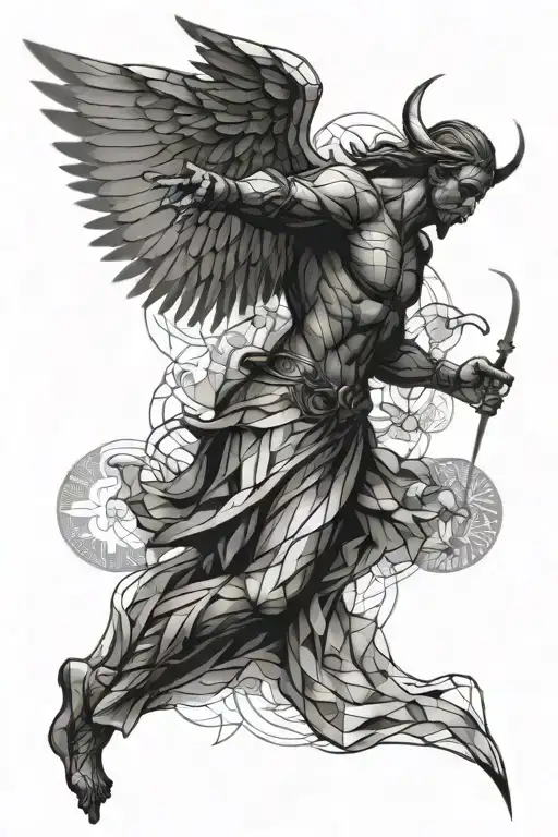 Christian idea male sleeve battle between angel and demons tattoo design idea