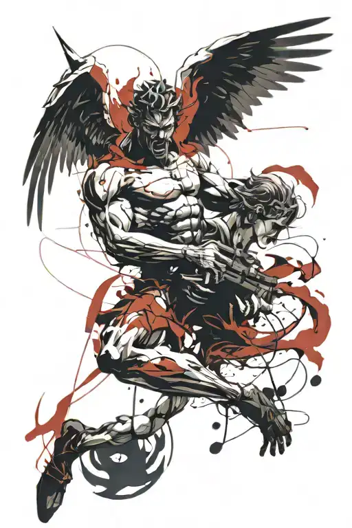 Christian idea male sleeve battle between angel and demons tattoo design idea