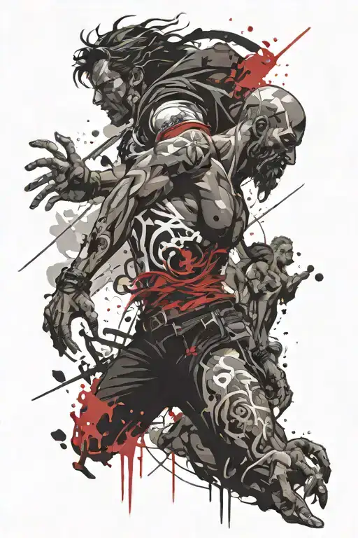 Christian male sleeve battle between heaven and hell tattoo design idea