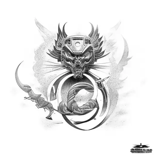 tattoo with main objective welding and secondary military, biomechanic and Japanese style tattoo design idea